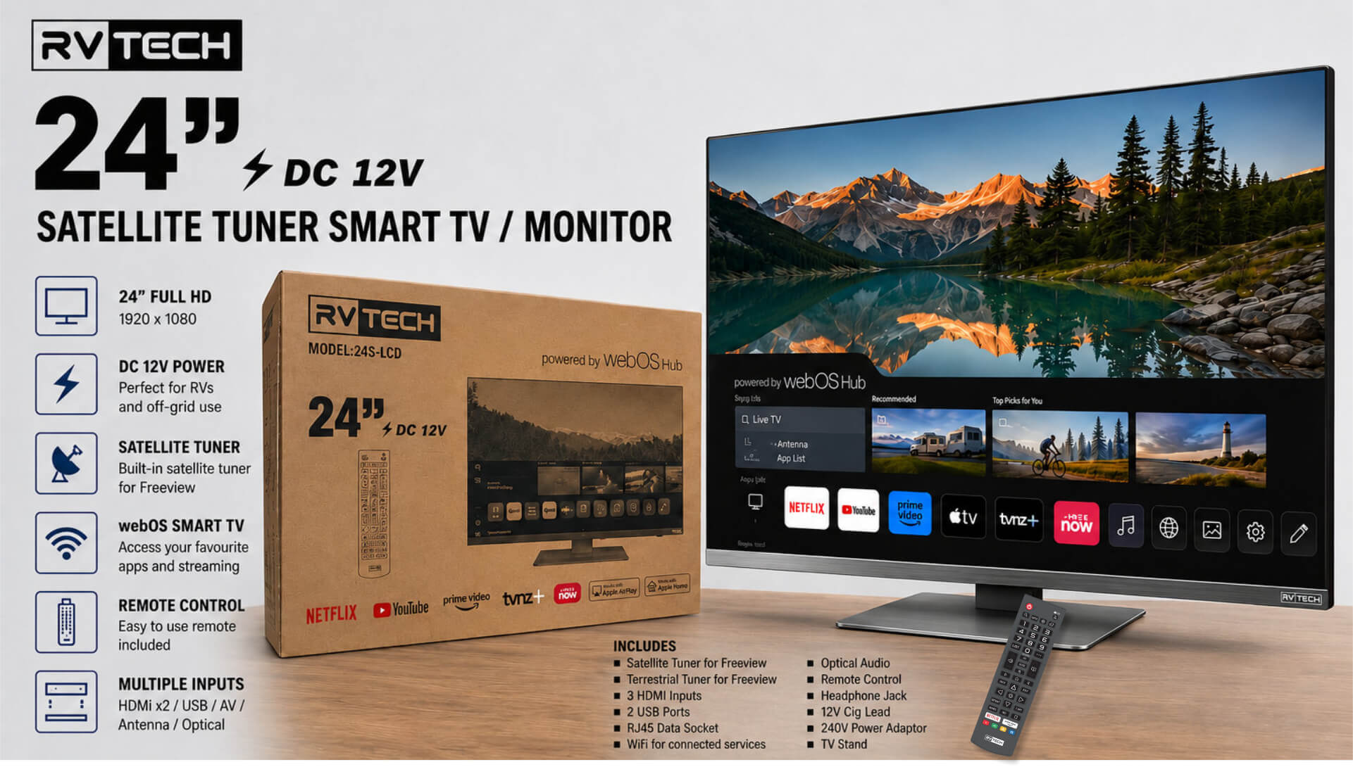 24" RVTECH LCD 12V Smart TV DVB S2/T2- WebOs -WiFi Ultra Slim Bezel - Image 5